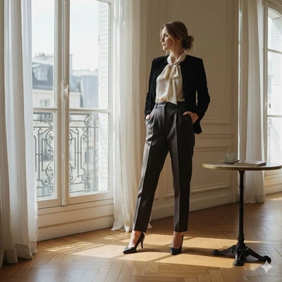 Vintage 80s Linda Allard Ellen Tracy Tailored Wool Blend Black Pants 2P Tapered - Image 1 of 4