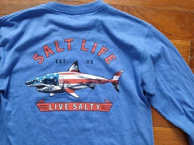Camiseta Salt Life Boys Gráfico de Tiburón Manga Larga Azul Talla Juvenil Mediana Usada en Excelente Condición Foto 1 de 4