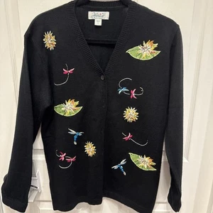 Haband Sweater Womens Small Cardigan Dragonfly Embroidered Beaded Embellished - Picture 1 of 5
