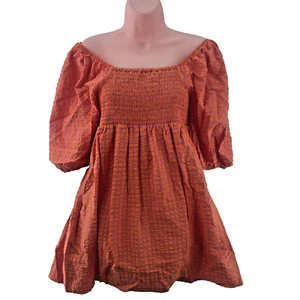 Nobody’s Child Kylie Smocked Mini Dress, Size UK 10, Pink and Orange Gingham - Picture 1 of 18