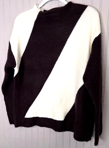 Liz Claiborne Women SWEATER L  White Brown Burgandy Striped Career Classic  NEW - Picture 1 of 12