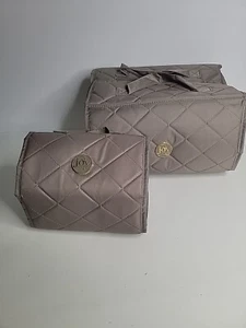 Joy Mangano 2-piece Quilted Beauty/jewelry Cases~rolled Storage~w Handles~tan - Picture 1 of 10