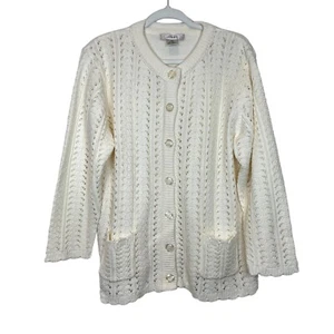 Jenny Vintage Cardigan 1X Womens Cream Pointelle Knit Cottagecore Sweater - Afbeelding 1 van 13