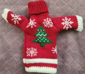 Holiday Wine Bottle Sweater Christmas Tree Snow Flakes Red - Picture 1 of 3
