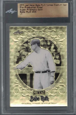 2019 Leaf Babe Ruth Collection Super Prismatic Gold Proof Babe Ruth #37 Gold 1/1 - Image 1 of 2