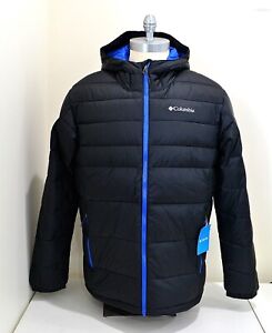 NWT MEN'S COLUMBIA BUCK BUTTE INSULATED HOODED JACKET BLACK/BLUE SZ M, L