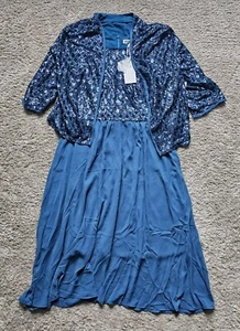 GRACE KARIN Women's Peacock Blue Sequin Dress with Jacket Size 2XL NWT - Picture 1 of 13