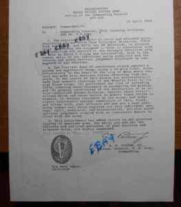 WWII Patton & TOWN OF METZ, FRANCE COMMENDATION Letter TO 95TH INF. DIV. PRINT - Picture 1 of 7