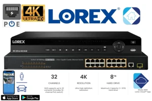 Lorex N882A38B NVR 32 Channel 16 PoE Port 4K 2x4TB IP Ultra Pro Series Security - Picture 1 of 24