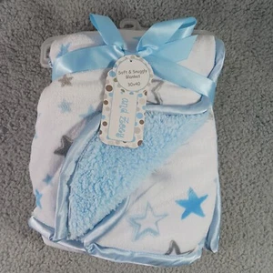 ZAK & ZOEY BABY BOY BLUE, GRAY & WHITE STAR DESIGN SHERPA BLANKET 30"X40"