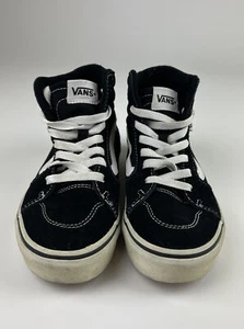 VANS Off The Wall Skate Shoes Youth Size 2 Black White Suede Hi-Top - Picture 1 of 16