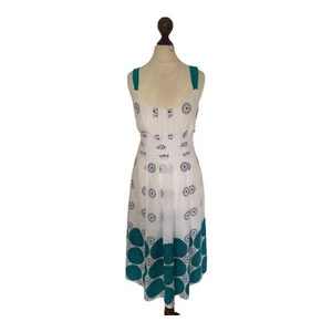 Monsoon Women’s White Green Blue Mix Mandala Design Floaty Summer Dress UK 10 - Picture 1 of 7