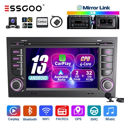 Für Audi A4 S4 02-07 RS4 B6/7 Android 13 Carplay Autoradio 2+32GB GPS RDS Kamera - Bild 1 von 4
