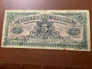 el salvador 5 pesos 1907 banco nacional ps162 003147 41c - Imagen 1 de 6