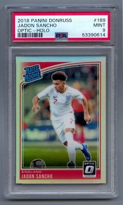 Джейдон Санчо 2018 Panini Donruss No189 Optic голографическая карточка дебютанта с рейтингом Prizm — PSA 9 как новая - Изображение 1 из 2