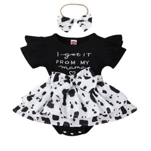 Newborn Baby Girls Ruffle Romper Jumpsuit Playsuit Headband Outfit Clothes Set - Picture 1 of 44