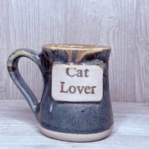 Cat lover blue rustic ceramic glazed coffee mug Cup decoration kitten / cat - Picture 1 of 5