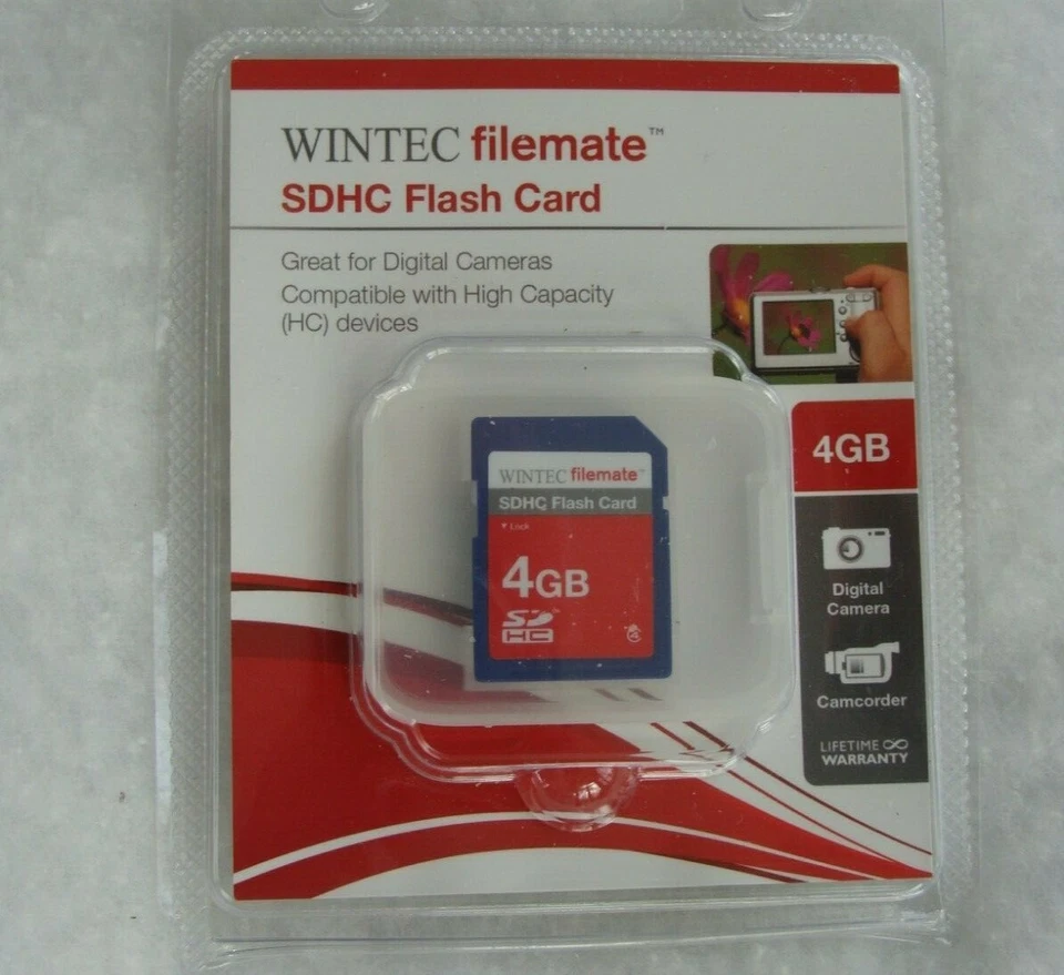 NEW SEALED Wintec Filemate 4 GB Class 4 Secure Digital SDHC Card (3FMSD4GB-R) - Image 1 of 3