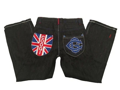 Jeans jeans bordado Coogi masculino lavagem preta bandeira britânica/australiana/CG tamanho 7 - Imagem 1 de 4