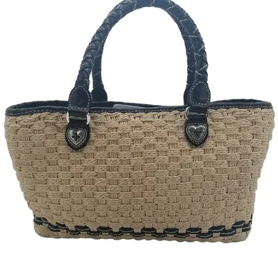 Bolso de mano BRIGHTON tejido cáñamo y cuero cartera crema negro plata Foto 1 de 4