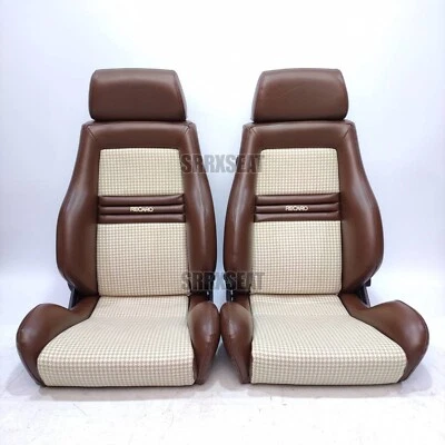 【1 PAIR】AUTHENTIC RECARO LSB BROWN HOUNDTOOTH CROSS Very Good Condition - Image 1 of 4