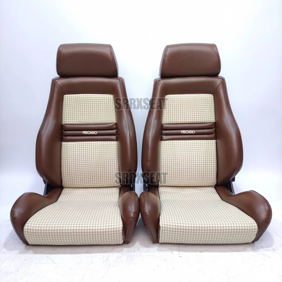 【1 PAIR】AUTHENTIC RECARO LSB BROWN HOUNDTOOTH CROSS Very Good Condition - Image 1 of 4