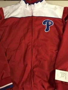 NWT MEN'S PHILADELPHIA PHILLIES RED & WHITE FULL ZIP TRACK JACKET FREE SHIPPING - Picture 1 of 1