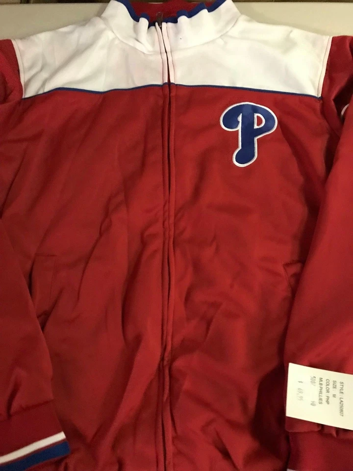 NWT MEN'S PHILADELPHIA PHILLIES RED & WHITE FULL ZIP TRACK JACKET FREE SHIPPING - Image 1 of 1