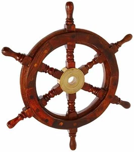 18" Nautical Wooden Ship Steering Wheel Pirate Décor Handmade Vintage Wall Boat - Bild 1 von 6