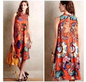 Maeve Anthropologie Larkhill Silk Floral Shift Dress Orange Sleeveless Size S - Picture 1 of 10