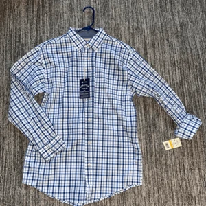 Haggar Men Size Small Wrinkle Resistant Button Down Shirt Blue White Long Sleeve - Picture 1 of 7