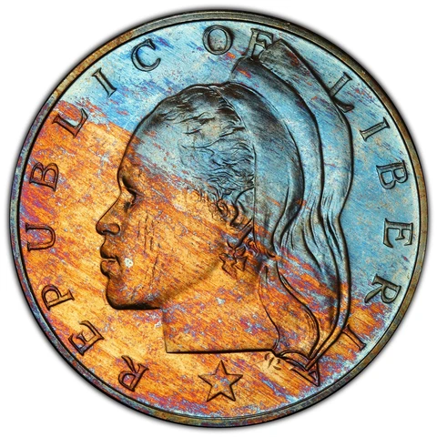 1968 Liberia One Dollar Proof Coin PCGS PR64 Monster Toned Great Color Cover