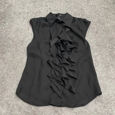 Aqua By Bloomingdale's Ruffles Blouse Womens XS Black Sleeveless Button Down Top - Image 1 of 4