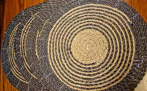 Set 4) 15" Round Braided Woven Polypropylene Plastic Placemats~Silver/Beige 804 - Picture 1 of 5