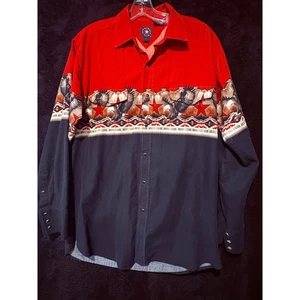 Panhandle Slim Western Shirt L Red Blue Eagle Print Cowboy Rodeo Snap Front - Picture 1 of 8