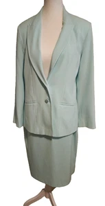 VINTAGE SKIRT & JACKET SUIT - LIZ JORDAN SUMMER - MINT GREEN - SZ 10 - Foto 1 di 8
