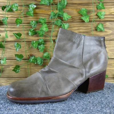 Botas al tobillo Kork-Ease para mujer 7 de cuero gris tacón ancho cremallera trasera Foto 1 de 4