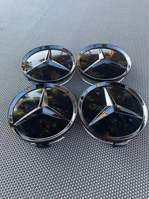 MERCEDES BENZ SET OF 4 ALL BLACK 75 mm/2.95in Wheel Center Caps Fits Most Models Foto 1 de 4
