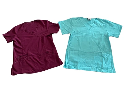 Set of 2 Scrub Tops Scrub HQ Peaches Uniforms Workwear Career Healthcare Work Me - Image 1 of 4