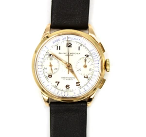 Baume Mercier Automatic Herrenuhr Gold 750 Gelbgold Lederband Schwarz 17 mm - Bild 1 von 13