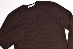 Men's Ermenegildo Zegna Brown Ribbed 90% Cashmere and 10% Silk Sweater Size M/50 - Picture 1 of 9