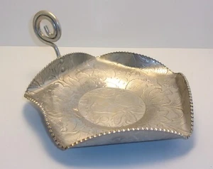 Vintage Pentagon Shaped Embossed Aluminum Tray w/ Handle Fruit & Floral Motif - Picture 1 of 7