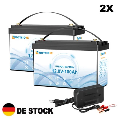 BOTTIONE 2X 12V 100Ah LiFePO4 Lithium Batterie 100A BMS Akku für Solaranlage Wohnmobil RV