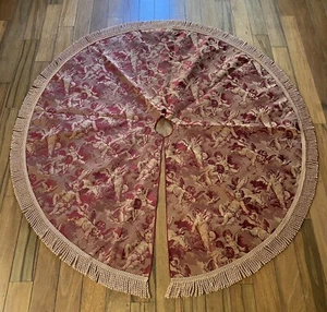 Burgundy Gold Christmas Tree Skirt With Cherubs - Picture 1 of 7