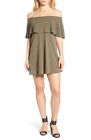 NWT BP Nordstrom Olive Green Flounce Off the Shoulder Dress Small Brass Plum