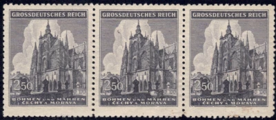 1944 Bohemia and Moravia - SC# 89 - St. Vitus Cathedral, Prague-Strip of 3-M-NH - Image 1 of 2