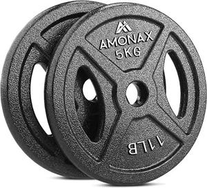 Amonax Gusseisen Hantelscheiben Set, 2x 5kg Hantel Set für 25mm Olympia Gewichte - Bild 1 von 3