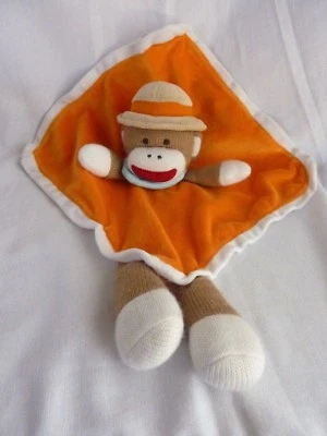 Baby Starters Orange Sock Monkey Tan Safari Hat Rattle Security Blanket Lovey — 第 1/4 张图片