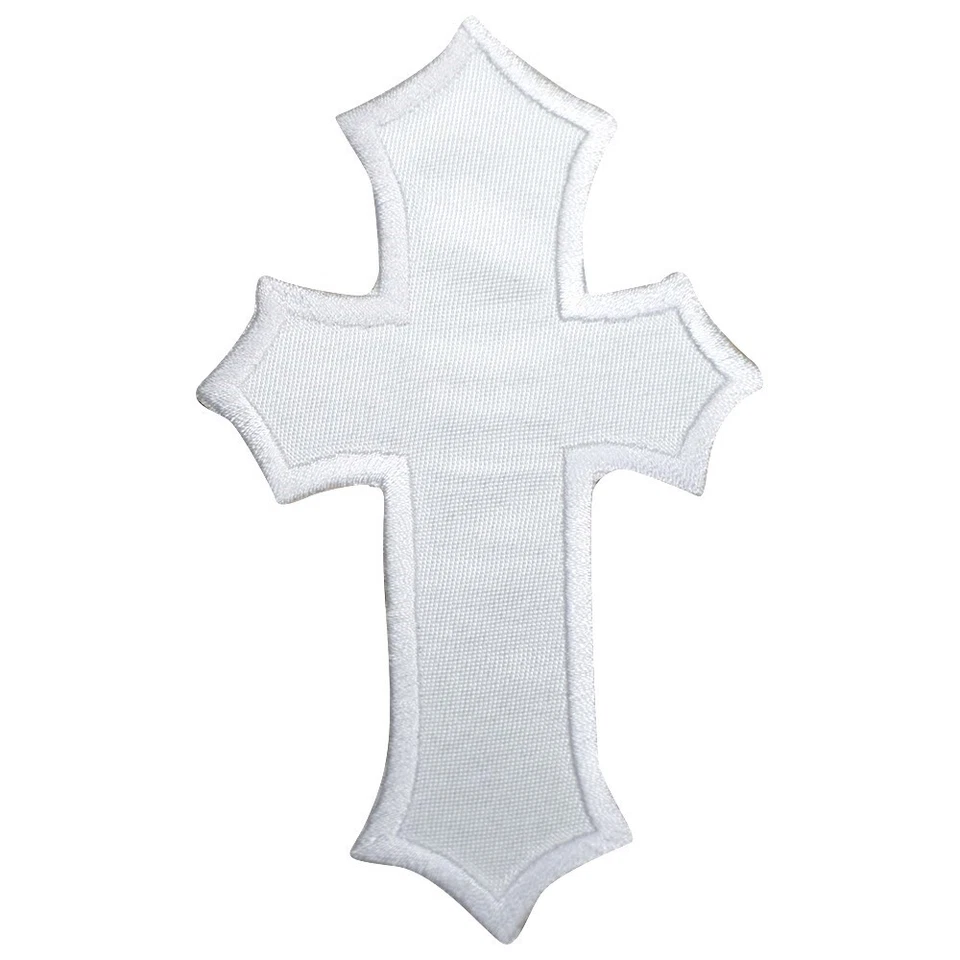 Large Satin White Cross Applique Patch - Religious Jesus Christian 5" (Iron on) - Image 1 of 1