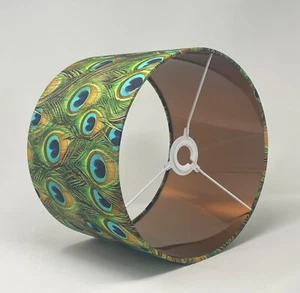 Bright Peacock Feather Brushed Copper Drum Lampshade - Picture 1 of 10